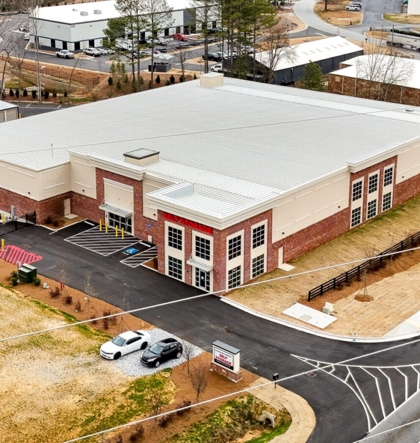 Aerial photo of McFarland Parkway Self Storage facility in Alpharetta, Gerogia.